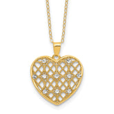 Sterling Silver Gold-tone White Rhodium-Platedod D/C Heart 16in w/2 ext Necklace